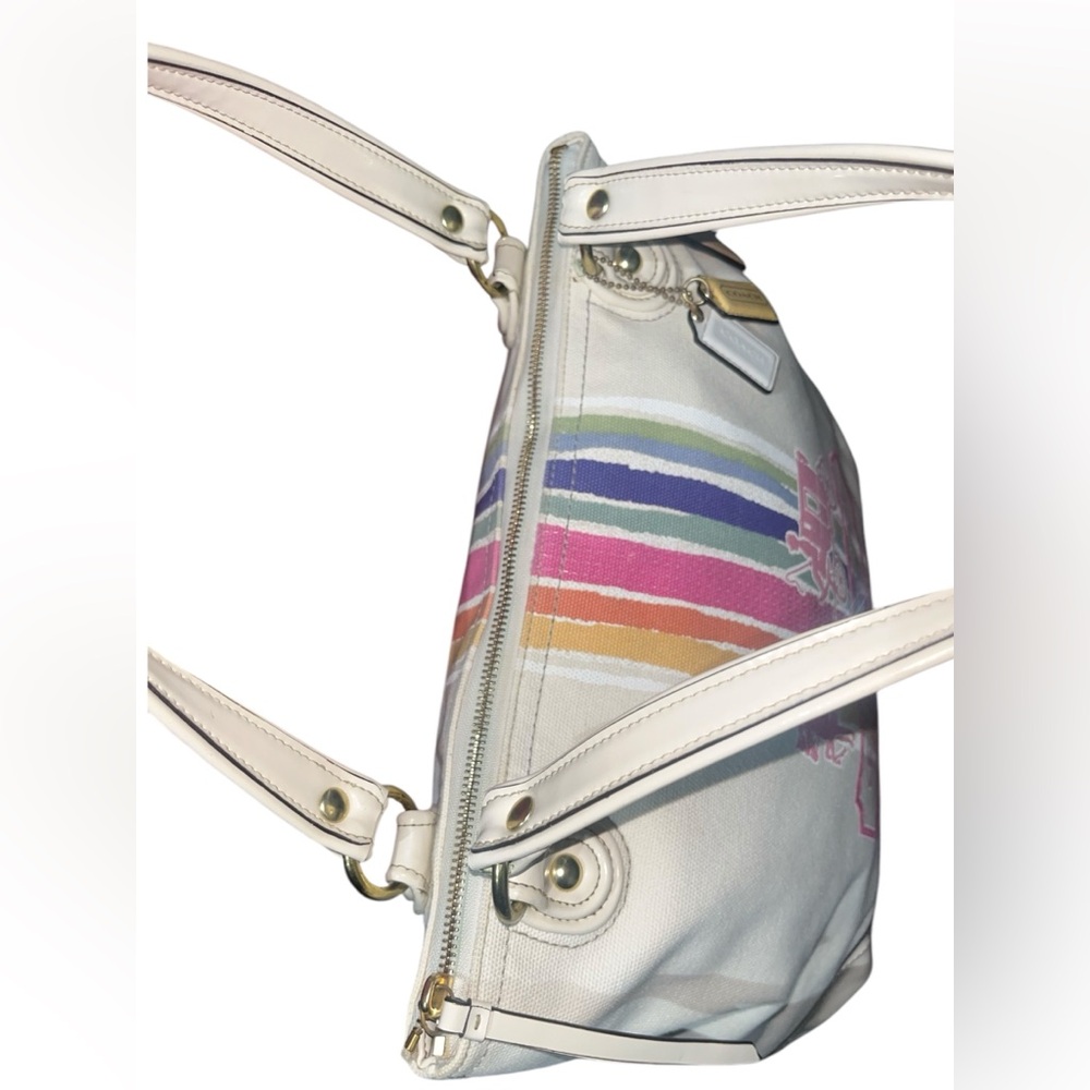Coach Poppy 19615 Placed Legacy Stripe Tote! VINTAGE AND RARE🔥 canvas/leather - Picture 6 of 15